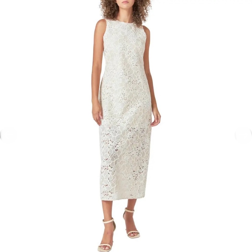 NWOT Endless Rose Sequin Floral Sleeveless Midi Dress in Ivory Sz M